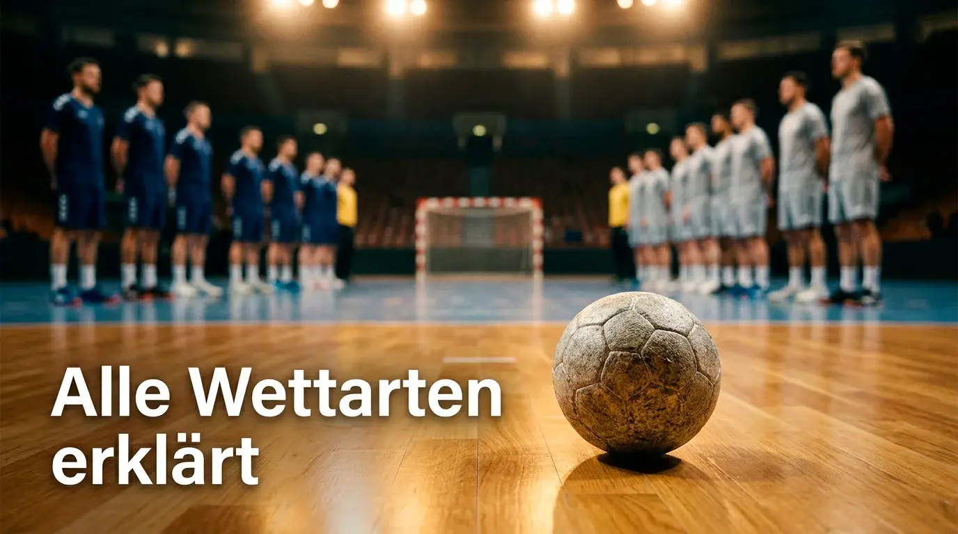 Handball Wettarten erklärt – Nahaufnahme eines Handballs auf dem Spielfeld mit Spielern im Hintergrund