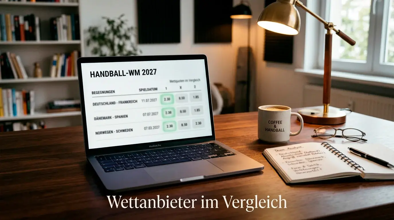 Handball-WM Wettanbieter Vergleich – Laptop mit Wettquoten auf einem Schreibtisch