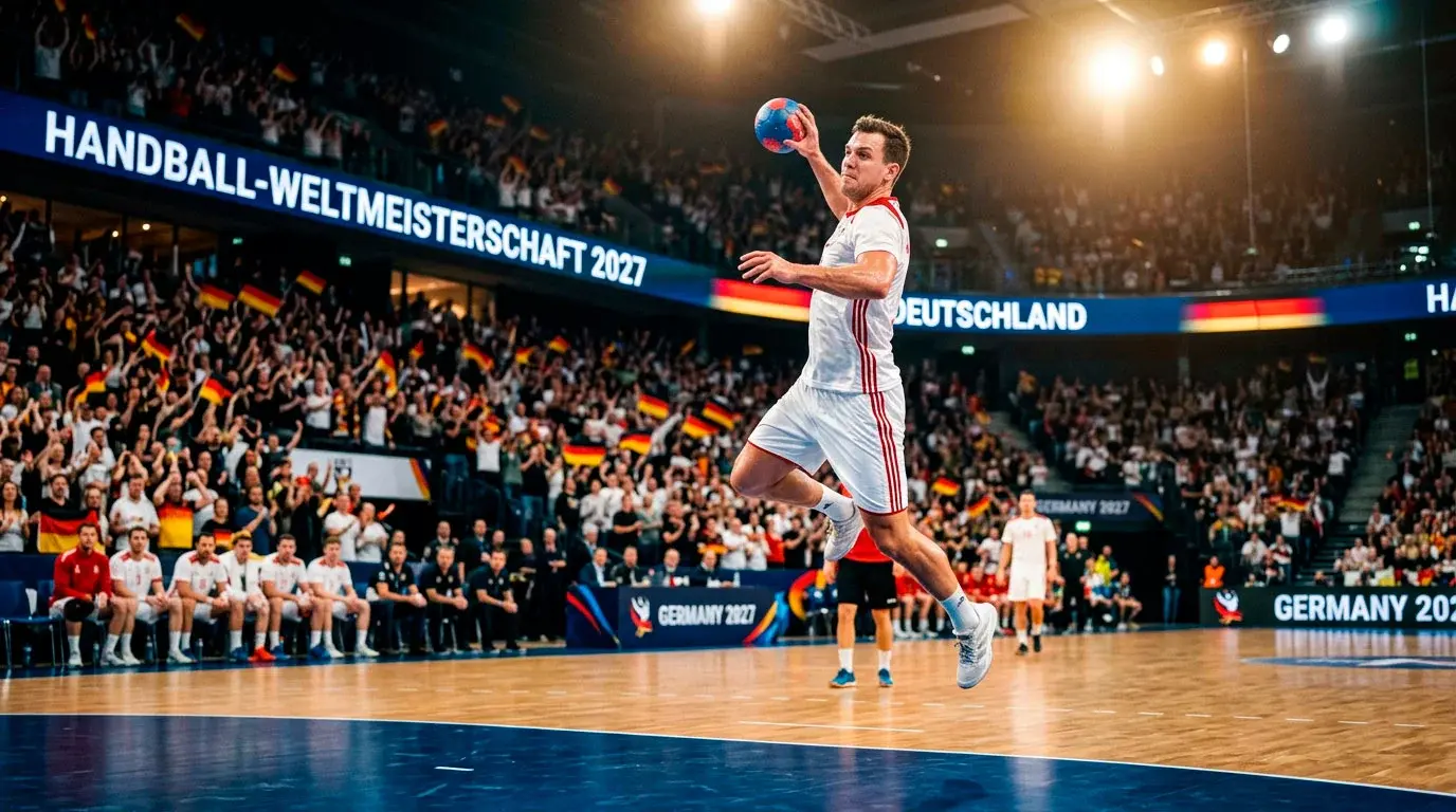 Sportwetten Handball WM 2027 — Handballspieler in Aktion vor deutschem Publikum